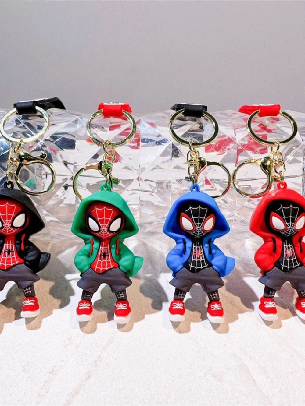 Lot of 4 Spider-Man Miles Morales Hooded 3D Figure Keychains w/ Straps